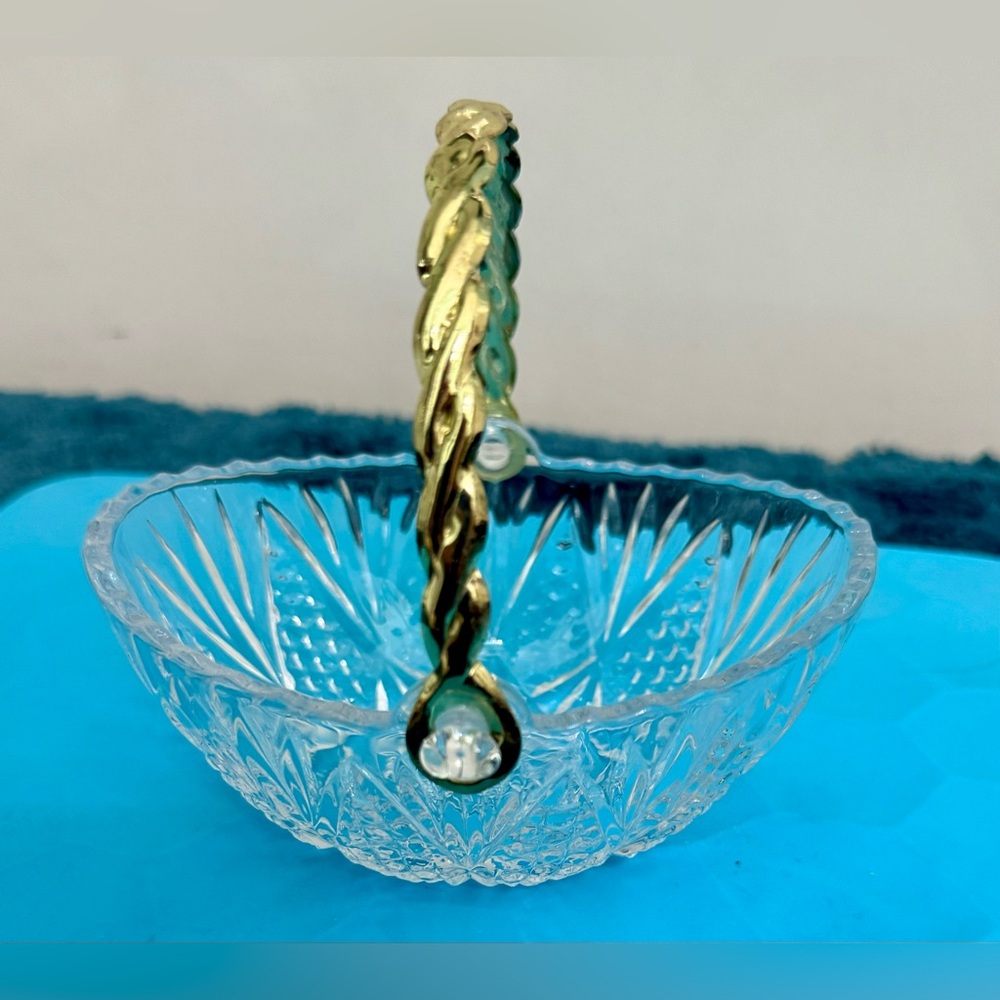 Crystal Candy Dish With Rope Gold Plated Handle